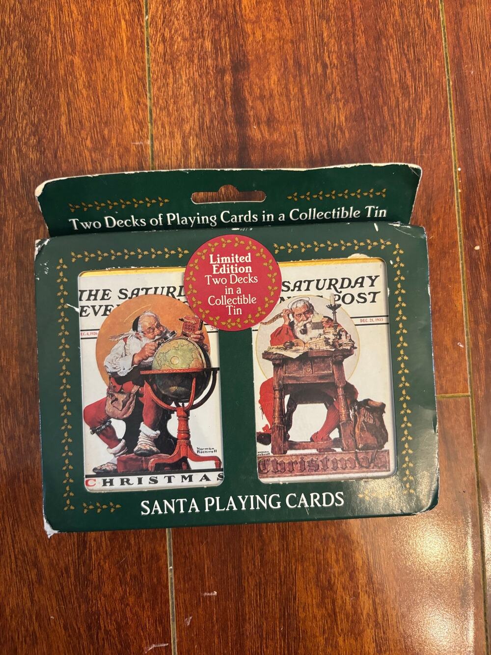 1996 Norman Rockwell, Saturday Evening Post Covers, SANTA Playing Cards in Tin